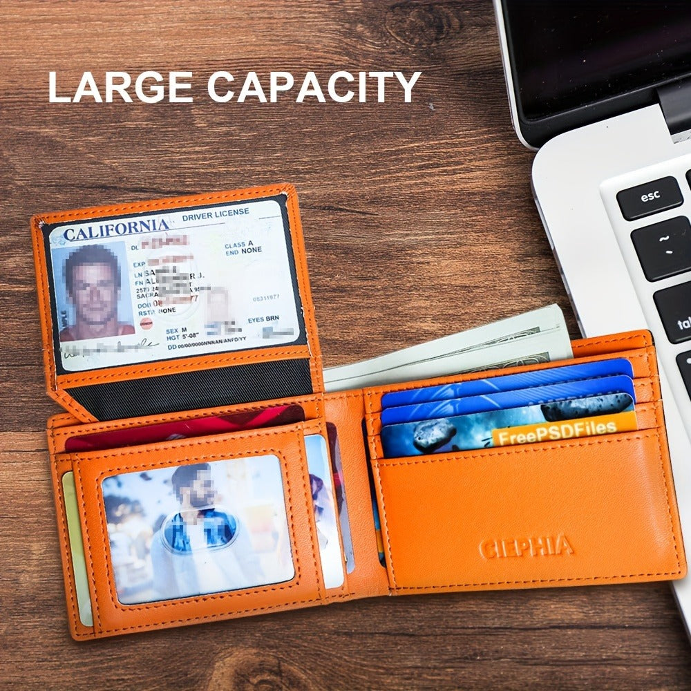 Men's Wallets Slim Bifold RFID Blocking Card Holder with 2 ID Window, Credit Card Holder 2 Deep Cash Pocket Money Bags Gifts for Him