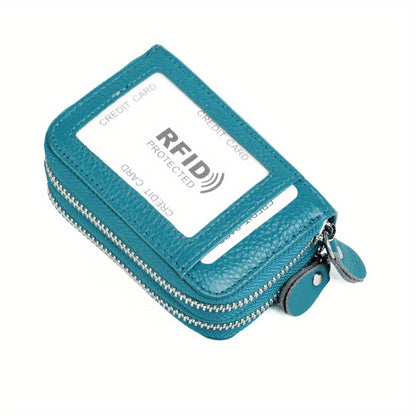 RFID Blocking Fashion Women ID Credit Card Holder Genuine Leather Double Zipper Lady Credit Card Case Wallet Large Capacity