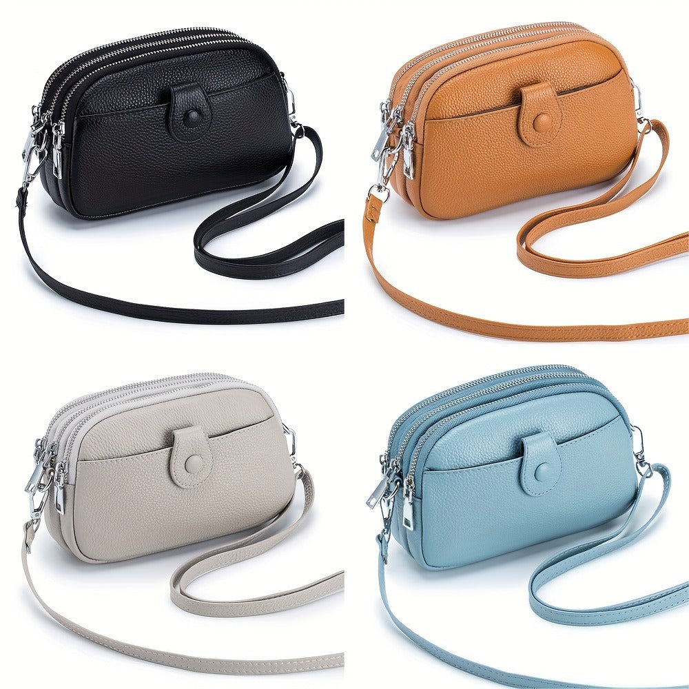 Crossbody Bags for Women Small Genuine Leather Shoulder Purse Cross Body Bag with Triple Top Zipper Adjustable Strap - Stylish & Functional - For Everyday Use & Travel - Perfect Gift for Women