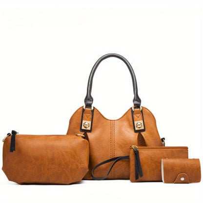 4pcs Vintage Handbag - Large Capacity, Multi-pocket, Women's Casual Tote Shoulder Bag Diagonal Span Bag