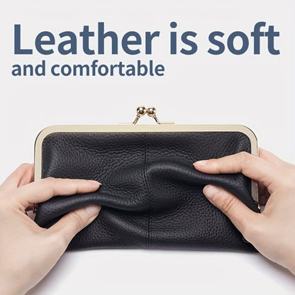 Trendy Genuine Leather Wallet, Solid Color Card Holder, Perfect Clutch Bag for Daily Use