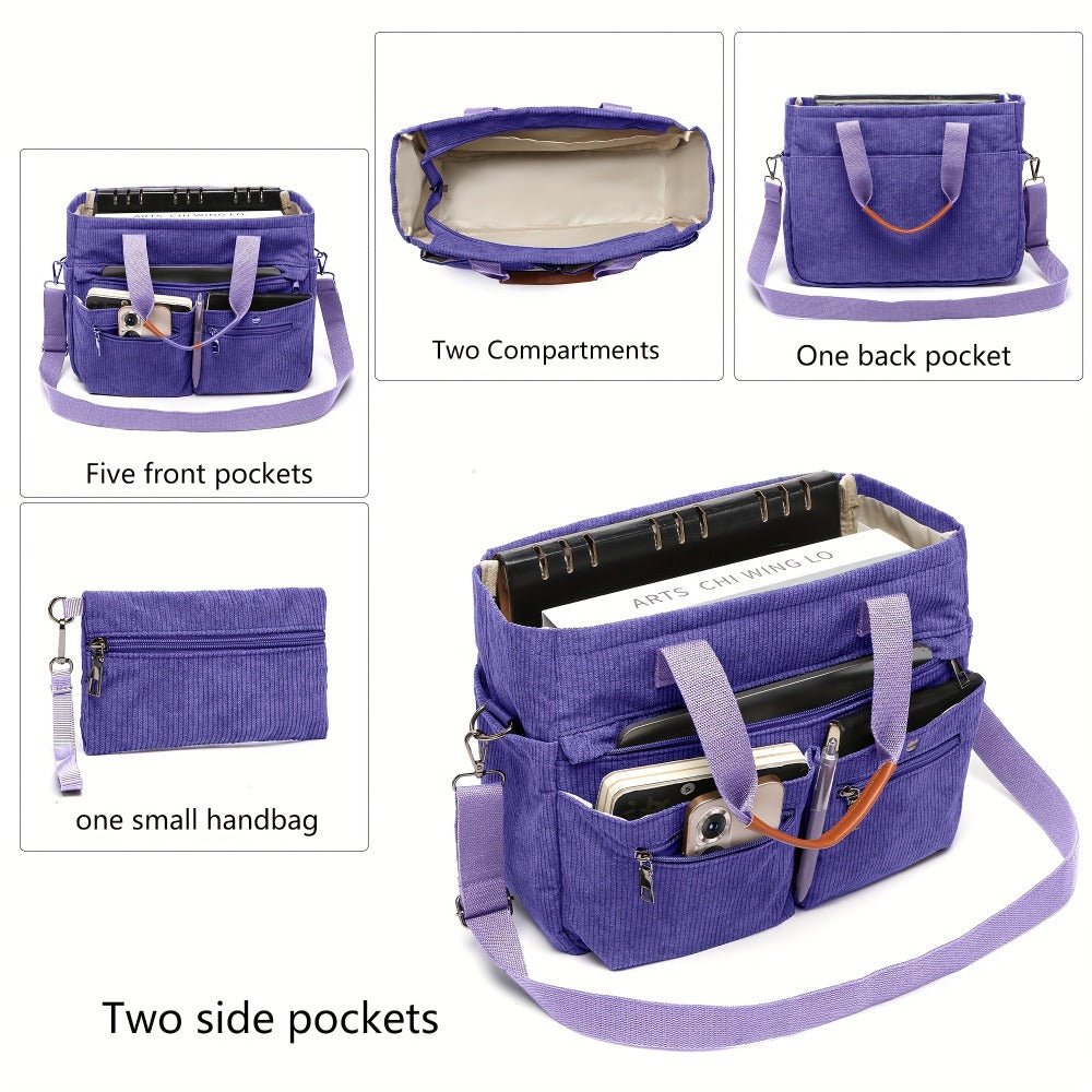 2026 Women's Corduroy Tote and Crossbody Bag Set 2pcs/Set, Large Capacity Laptop Shoulder Bags with Adjustable Strap & Zipper Closure, Casual Travel, Work, Sports, Everyday Purse for Game Day, Football Fan Gear, All Fans