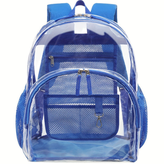 Heavy-Duty Clear Backpack - Large Transparent Backpack with Front Zipper Compartment & Side Pocket, Heavy-Duty PVC School Backpack, Bookbag for College, Travel, Work - Easy Visibility & Secure Zipper Closure, Backpack for Travel, College Student Bag, Rein