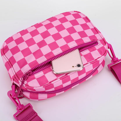 Compact Checkered Crossbody Bags for Women, Featuring a Nylon Shoulder Design And a Wide Strap