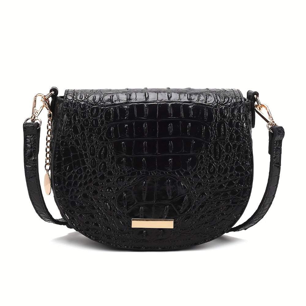 New Fashionable And Elegant Crossbody Small Bag Crocodile Pattern Faux Leather Women'S Crossbody Bag, Safety Flap Small Bag Semi-Circular Women'S Bag Daily Commuter Versatile Women'S Bag Detachable Shoulder Strap