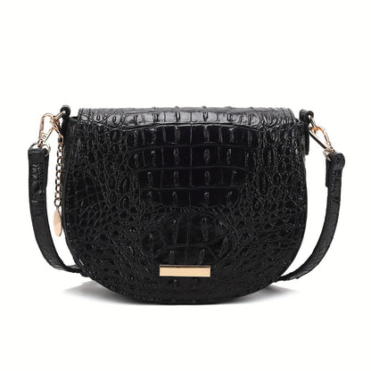 New Fashionable And Elegant Crossbody Small Bag Crocodile Pattern Faux Leather Women'S Crossbody Bag, Safety Flap Small Bag Semi-Circular Women'S Bag Daily Commuter Versatile Women'S Bag Detachable Shoulder Strap