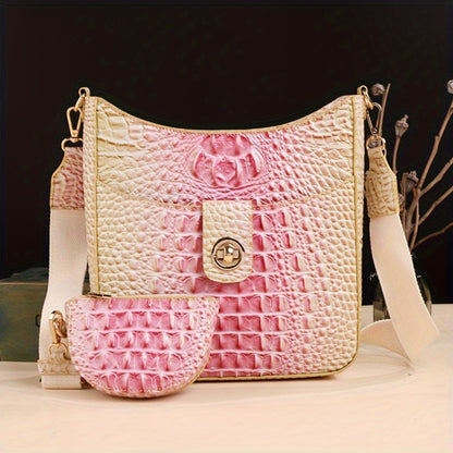 Trendy Crossbody Bag with Crocodile Pattern - Premium Bucket And Coin Purse Style - Multi-Purpose Shoulder Bag Suitable for Any Event