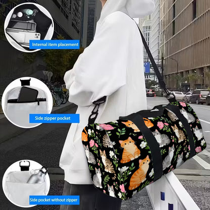 [Great Gift] Cute Action Cat Large Capacity with Side/Inner Pockets Suitcase-Fixable Daily Use (Great Gift) Unisex Fitness Yoga Bag - Durable Polyester Adjustable Strap Travel Machine Washable for Gym
