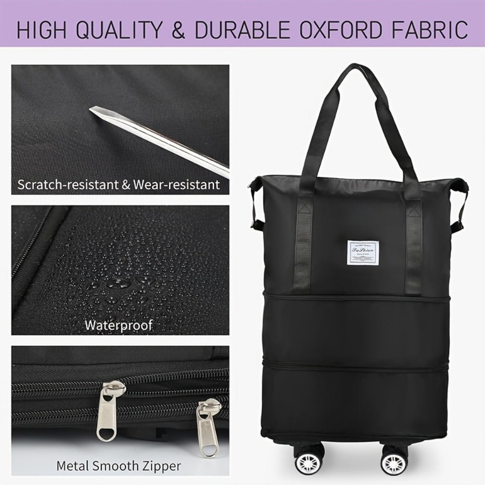 Large-Capacity Foldable Travel Storage Bag, Durable Nylon Material, Black, Multifunctional Portable, with Wheels, Suitable for Outdoor Travel, Meeting The Requirements of Overhead Luggage Compartment of Aircraft