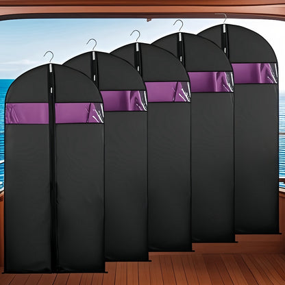 5pcs Black Washable Suit Covers with Transparent Windows, Suitable for Cabin Storage, Washable Suit Covers, Shirts, Suits, Dresses, Suit Dust Bags with Windows for Cabin Storage