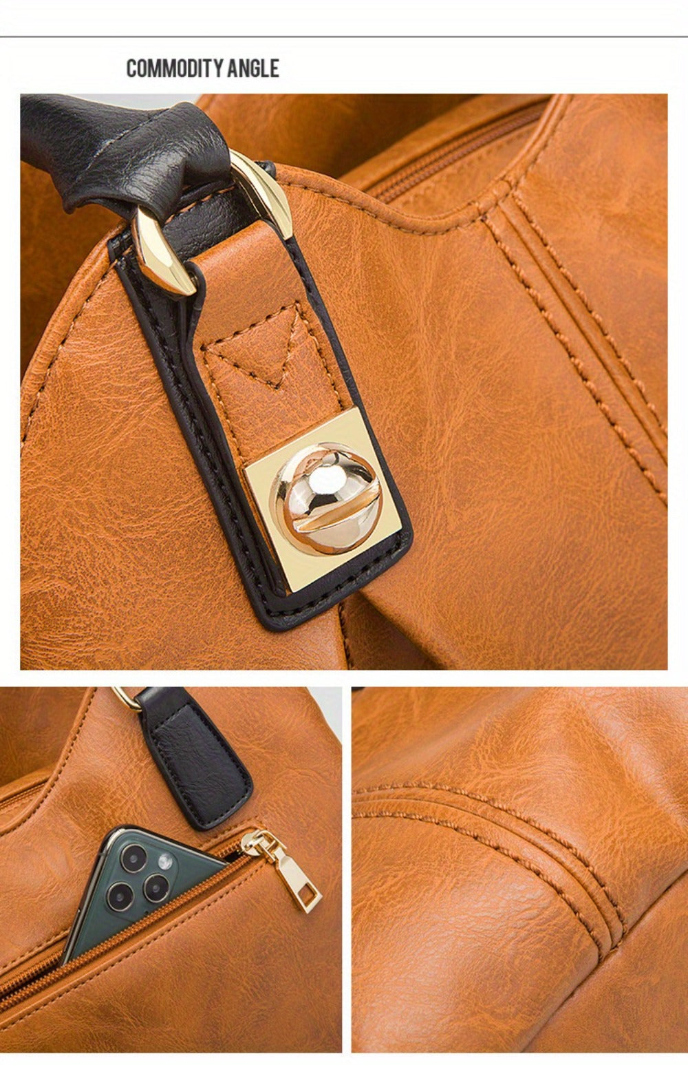 4pcs Vintage Handbag - Large Capacity, Multi-pocket, Women's Casual Tote Shoulder Bag Diagonal Span Bag