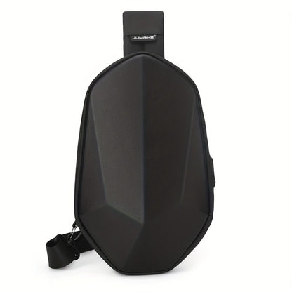 [Hard Shell Chest Bag] JUAMHE Men's Geometric Hard Shell Chest Bag, Scratch-Resistant and Crossbody Backpack with USB Port, Everyday Casual Bag