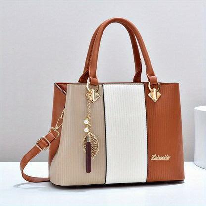 New Colorblock Large Capacity Women's Handbag, Stylish Commuter Tote And Shoulder Crossbody Bag, Perfect Mom Bag
