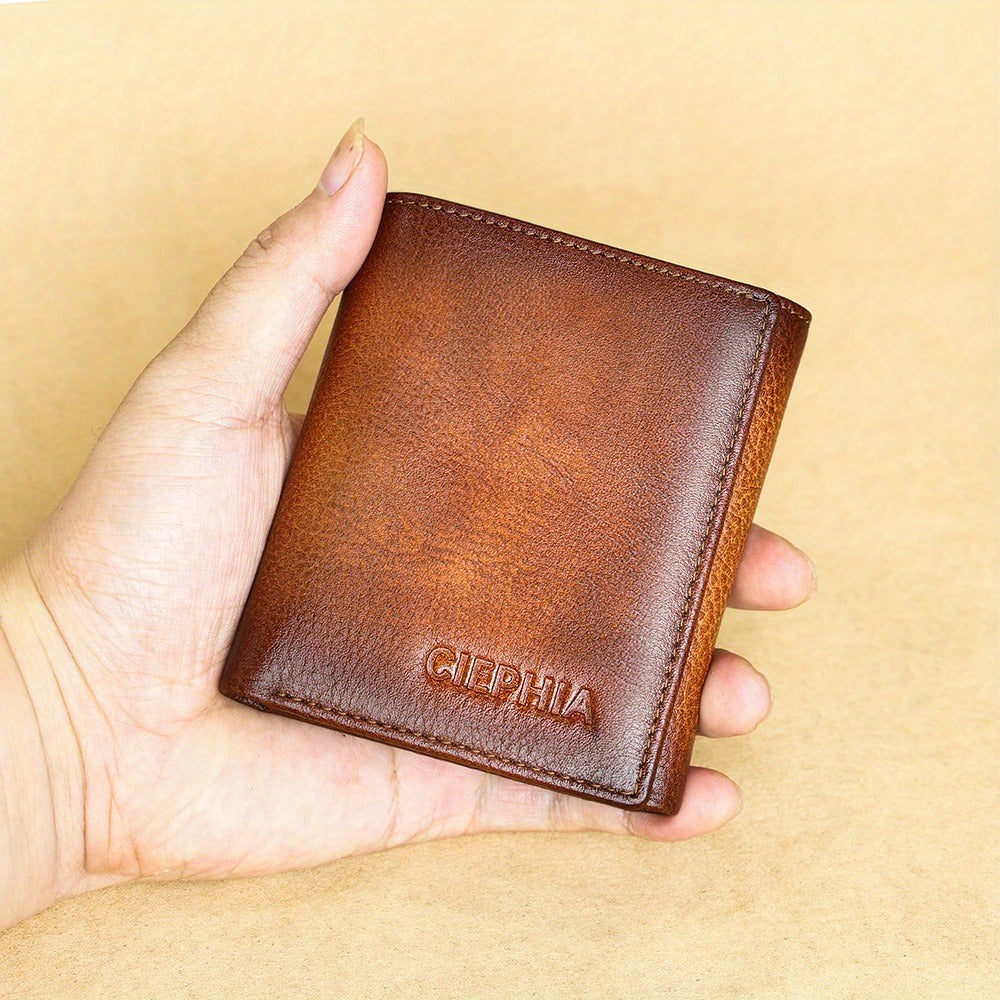 Men's Genuine Leather Bifold/Trifold Wallet, First Layer Cowhide RFID Blocking Vintage Wallet, Multi Function Credit Card Holder, Money Clips Gifts for Him Father's Day/Valentine's Day/Anniversary Gifts