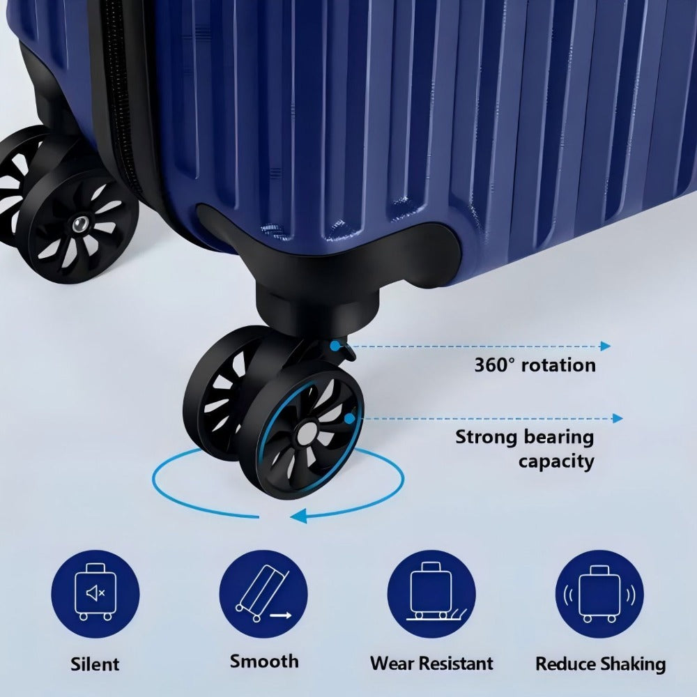 2pcs Airline Approved Carry-On Luggage Set Suitable for -20"+14" Hard Shell ABS+PC Suitcase with TSA, Spinner Wheels & Hook Attachment - 20” & 14” Blue Airplane Travel Case (Airport Approved)