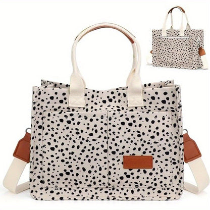 Large Capacity Multi-Pocket Tote Bag with Adjustable Crossbody/Handheld Strap, Wrist Strap & Button Closure - // Handbag for Work, Travel, Shopping - Casual Durable Handheld Bag