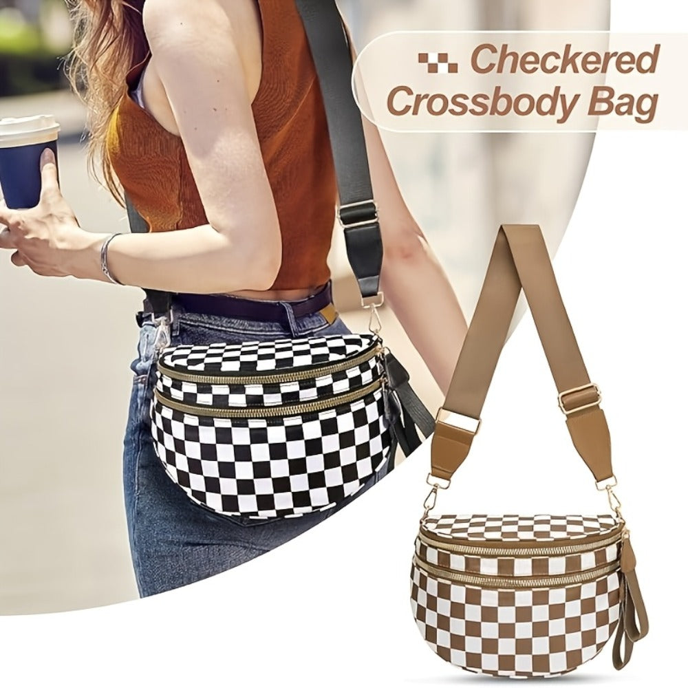 2799 Checkered Crossbody Bag, Women'S Nylon Waist Pouch, Spacious Crossbody Tote with Shoulder Strap, Available in 18 Colors