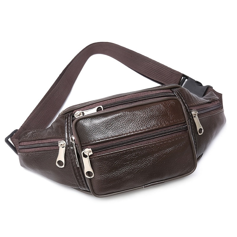 High Quality Genuine Faux Leather Waist Bag - Adjustable Shoulder Straps, Soft Cowhide Crossbody Bag, Suitable for Daily Commuting And Outdoor Running Sports