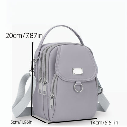 4 Colors Lightweight Nylon Women'S Messenger Bag - Casual Mini Handbag with Multi-Zipper Compartments, Detachable Adjustable Shoulder Strap & Front Pocket, Small Crossbody Bag, Versatile Travel Purse, Secure Zipper Closure