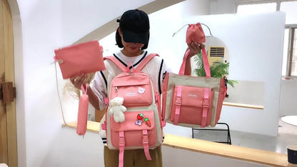 4pcs/Set Easy Leisure Backpack Large Capacity Schoolbag Travel Bag Canvas Shoulder Bag, for Teenager, For Teenager