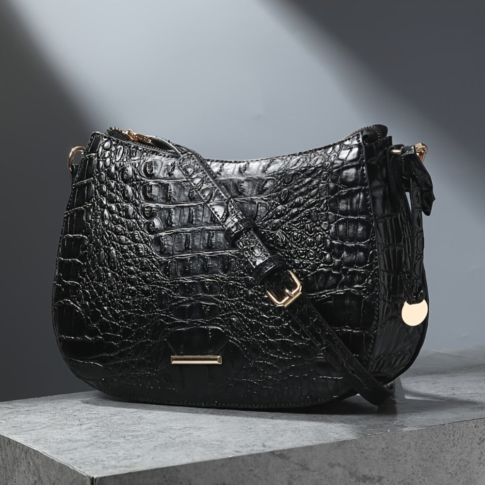 Women' Vintage Crocodile Crossbody Bag Suitable for, & Travel - Handbag with Adjustable Strap, Zipper Closure, Spacious Retro Purse in /, Detachable Shoulder Strap & Textured Crocodile Pattern