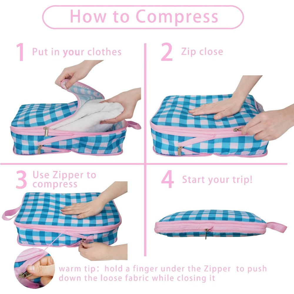 6pcs Compression Packing Cubes for Travel Suitcases, Waterproof Luggage Organizer Bags Set, Washable Packaging Cubes for Women Backpack Travel Perfect for Carry-Ons and Storage