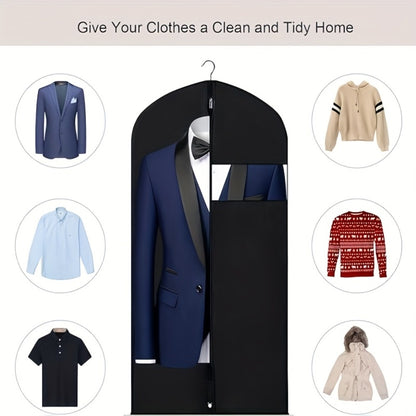 5pcs Black Washable Suit Covers with Transparent Windows, Suitable for Cabin Storage, Washable Suit Covers, Shirts, Suits, Dresses, Suit Dust Bags with Windows for Cabin Storage