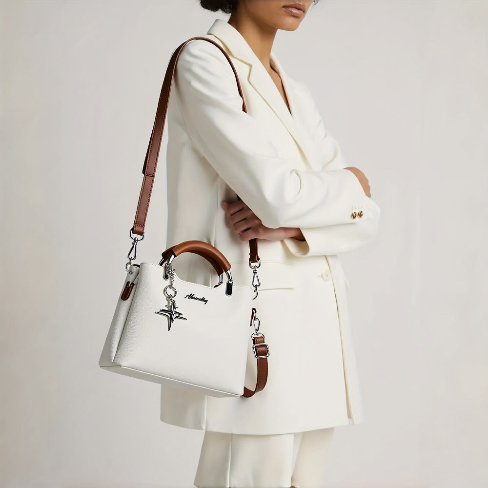 A Solid Color PU Women'S Handbag That Can Be Slung Over, Carried by Hand, Fashionable for Work And Commuting, with Detachable And Adjustable Shoulder Straps, And A Choice of Gifts