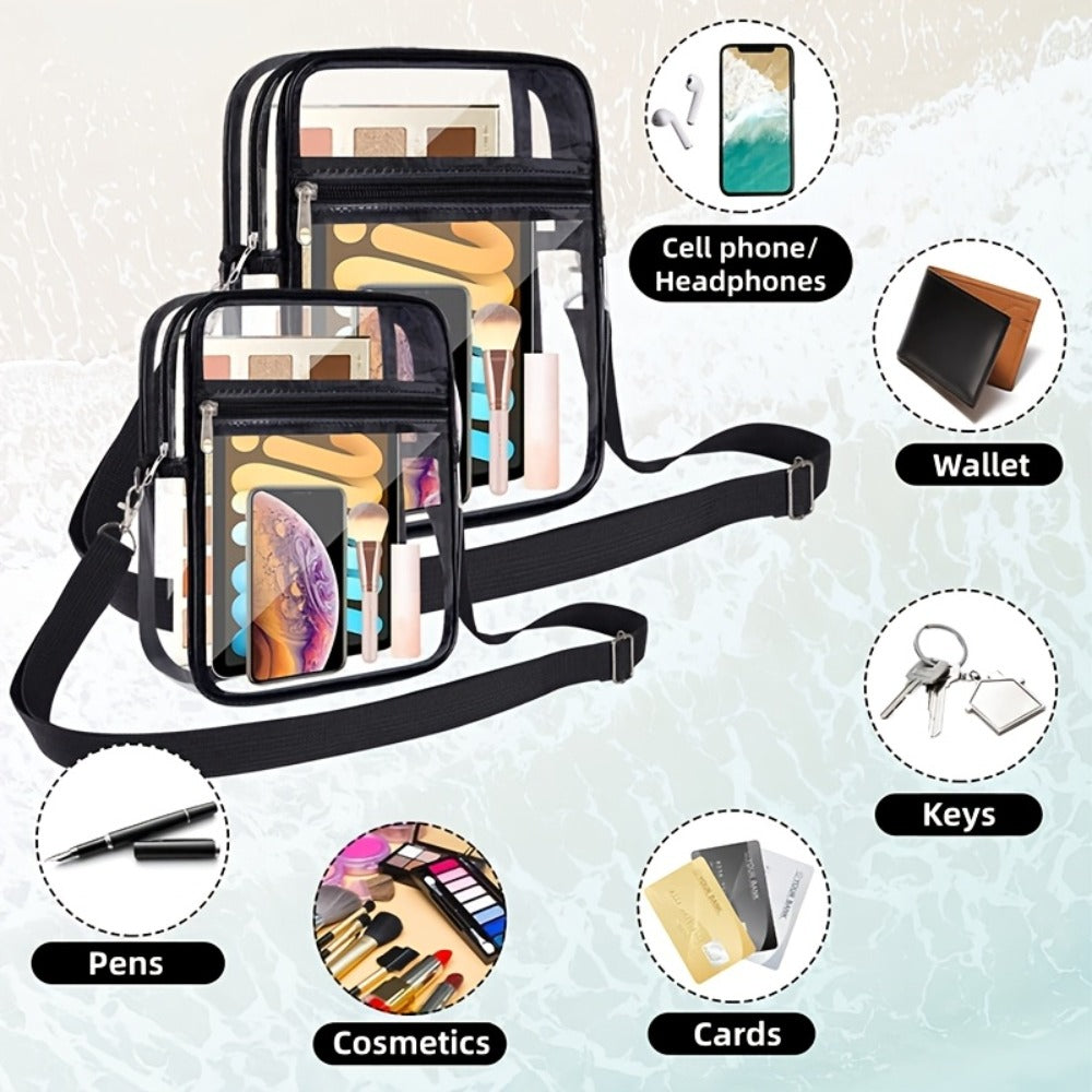Transparent Crossbody Bag Suitable for Concerts & Sports Events - Stadium Approved Handbag with Adjustable Strap, Front Zipper Pocket, Easy-to-Clean Design - Unisex for Men & Women, Suitable for Concerts, Games, Daily Use