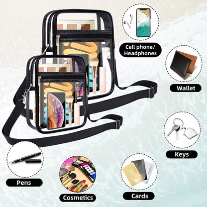 Transparent Crossbody Bag Suitable for Concerts & Sports Events - Stadium Approved Handbag with Adjustable Strap, Front Zipper Pocket, Easy-to-Clean Design - Unisex for Men & Women, Suitable for Concerts, Games, Daily Use