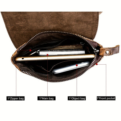 1pc Crocodile Pattern Men's Genuine Leather Messenger Bag Cow Genuine Leather Shoulder Bag Retro Multi-Functional Messenger Bag