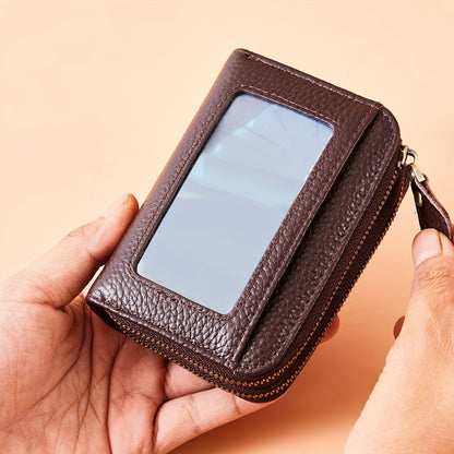 1pc Small Genuine Leather Wallet, Anti Theft Brush Protection Top Layer Cowhide Credit Card Holder, Coin Pouch Bags Gift