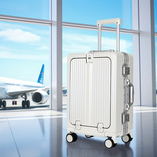 YOUGGELI 1pc 20 Inches Business Luggage Front Opening Computer Compartment Trolley Case, Unique Design Shock Absorption Brake Wheel, Travel Password Boarding Case, With Spinner Wheel