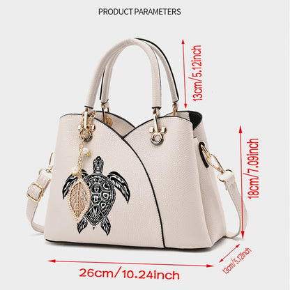 [Valentine's Day Ramadan] Black And White Geometric Turtle Pattern Women's Shoulder Bag, Crossbody Bag, Handbag With Metal Leaf Charm, A Top Choice For Gifts For Mothers And Friends, Valentine's Day And Ramadan