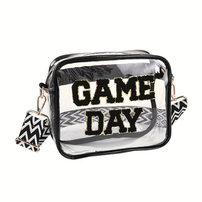 PVC Transparent Crossbody Bag with Embroidered Letter Design, Transparent Square Shoulder Bag with Zipper Closure And Painted Edges, Portable Travel Toiletry Organizer, Suitable for Sports, Travel, Beach, And Events