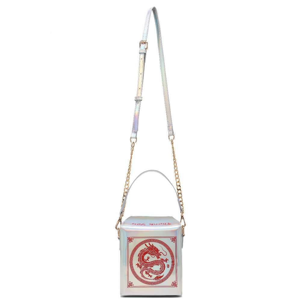 Messenger Loong Shoulder Purse, Chinese Takeout Crossbody Bag for Women, Novelty Dragon Pattern Fun Handbag