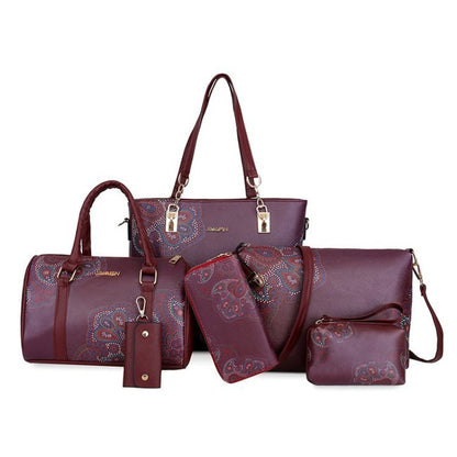 6pcs Women's Bag Set - Vintage Chinese Style Flower 6pcs Tote Bag Wallet Card Bag Crossbody Bag Shoulder Bag