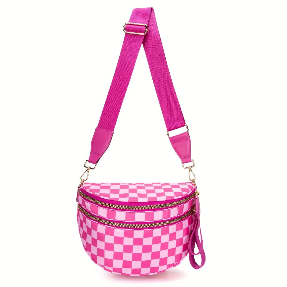 Women's PU Crossbody Bag with Plaid Design & Hands-Free Phone Use - Adjustable Strap Shoulder/Waist Bag, Spacious Zipper Closure, Suitable for Daily Use & Special Occasions, Urban Fashion Tote Compatible for Smartphones