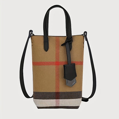 Vintage Mini Women'S Slant Back Mobile Phone Pouch, Lightweight Plaid Handheld Shoulder Crossbody Purse, Stylish Plaid Design for Phone And Keys
