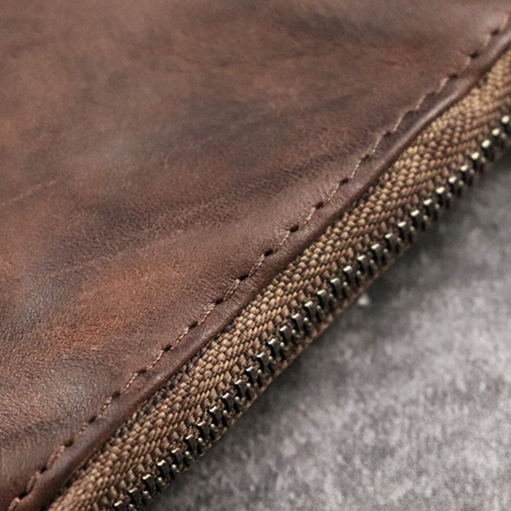 Vintage Style Genuine Top-Grain Leather Coin Purse, Hand-Painted Mini Pouch with Zipper - 1pc