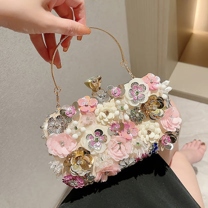 Flower bag single shoulder crossbody bag cheongsam bag fairy hand-held bag banquet bag bridesmaid bride small square bag