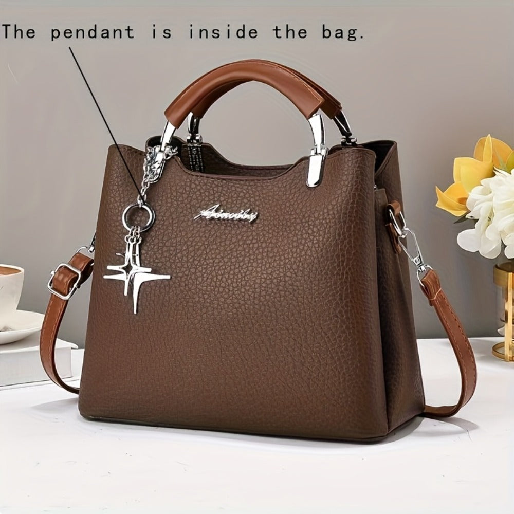 A Solid Color PU Women'S Handbag That Can Be Slung Over, Carried by Hand, Fashionable for Work And Commuting, with Detachable And Adjustable Shoulder Straps, And A Choice of Gifts