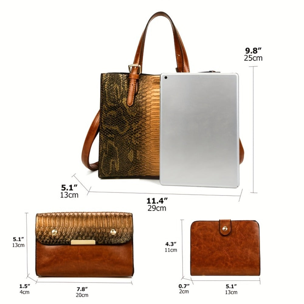Women'S Crocodile Pattern Satchel Handbags Stylish Tote Handbags Crocodile Purses for Women 3pcs Set