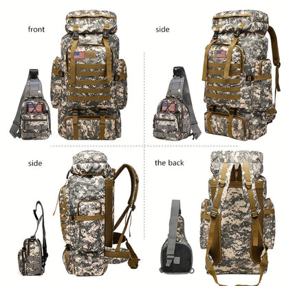 Outdoor Camouflage Backpack Set Hiking Camping Travel Bag Large Multi-Pocket Chest Sling Bag Adjustable Durable Sports Gear Unisex
