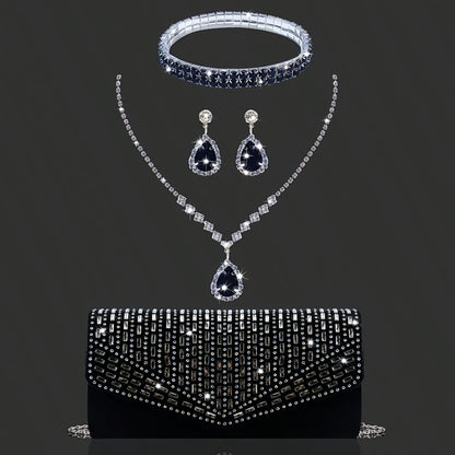 Glittering Luxury Rhinestone Embellished Women'S Evening Clutch Bag with Rhinestone Bracelet, Necklace, Earrings Set, Stylish And Elegant Shoulder Bag And Chain Crossbody Bag for Party, Ladies, Brides, Prom, Dinner/Banquet