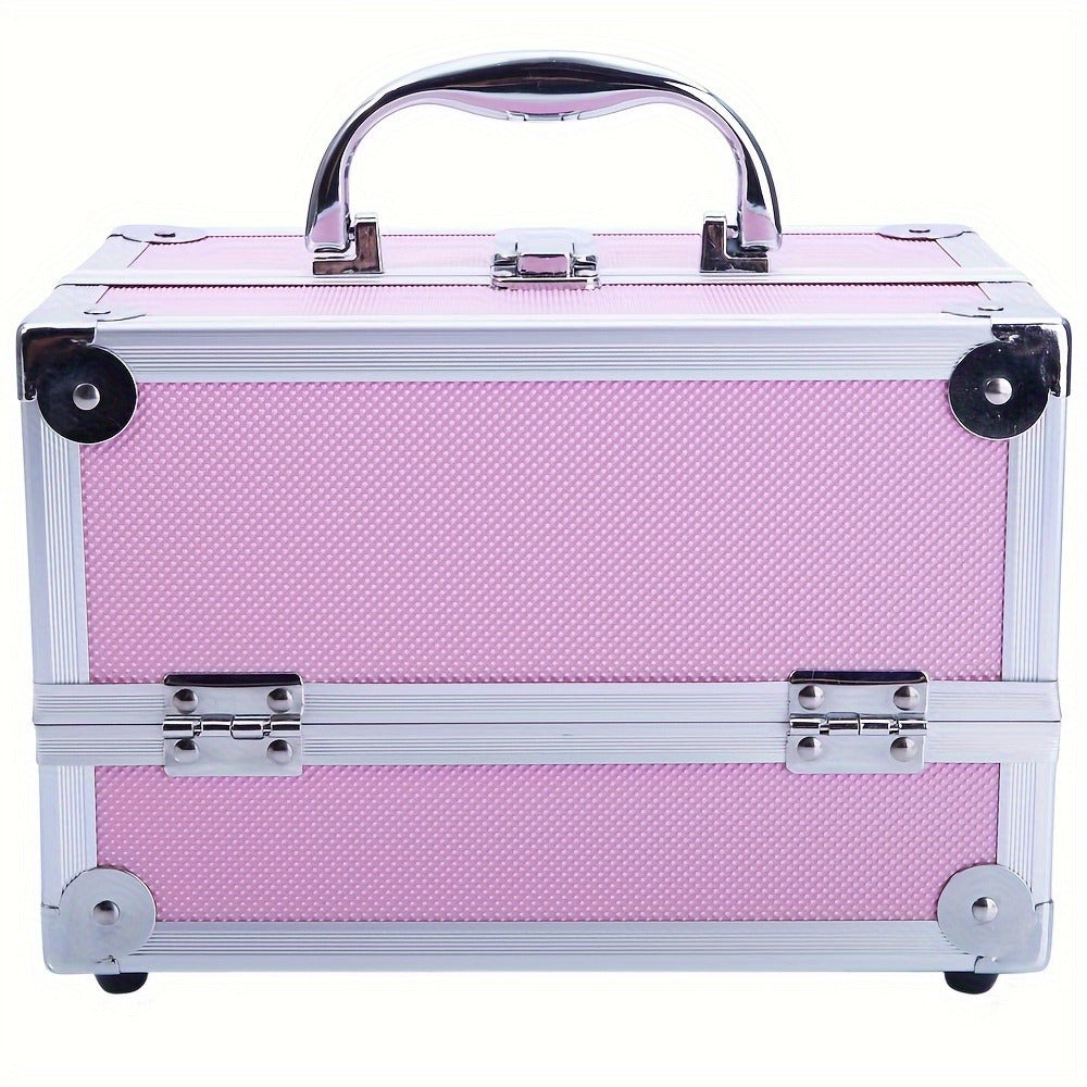 Aluminum Makeup Case - Train Case Jewelry Box Cosmetic Organizer with Mirror & Trays, Handheld Makeup Case with Handle
