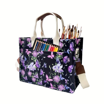 Tote Bag for Women Canvas Patched Purse Cute Shoulder Bag Multi-Pocket Satchel Handbag for Work Books Travel, Bag Only