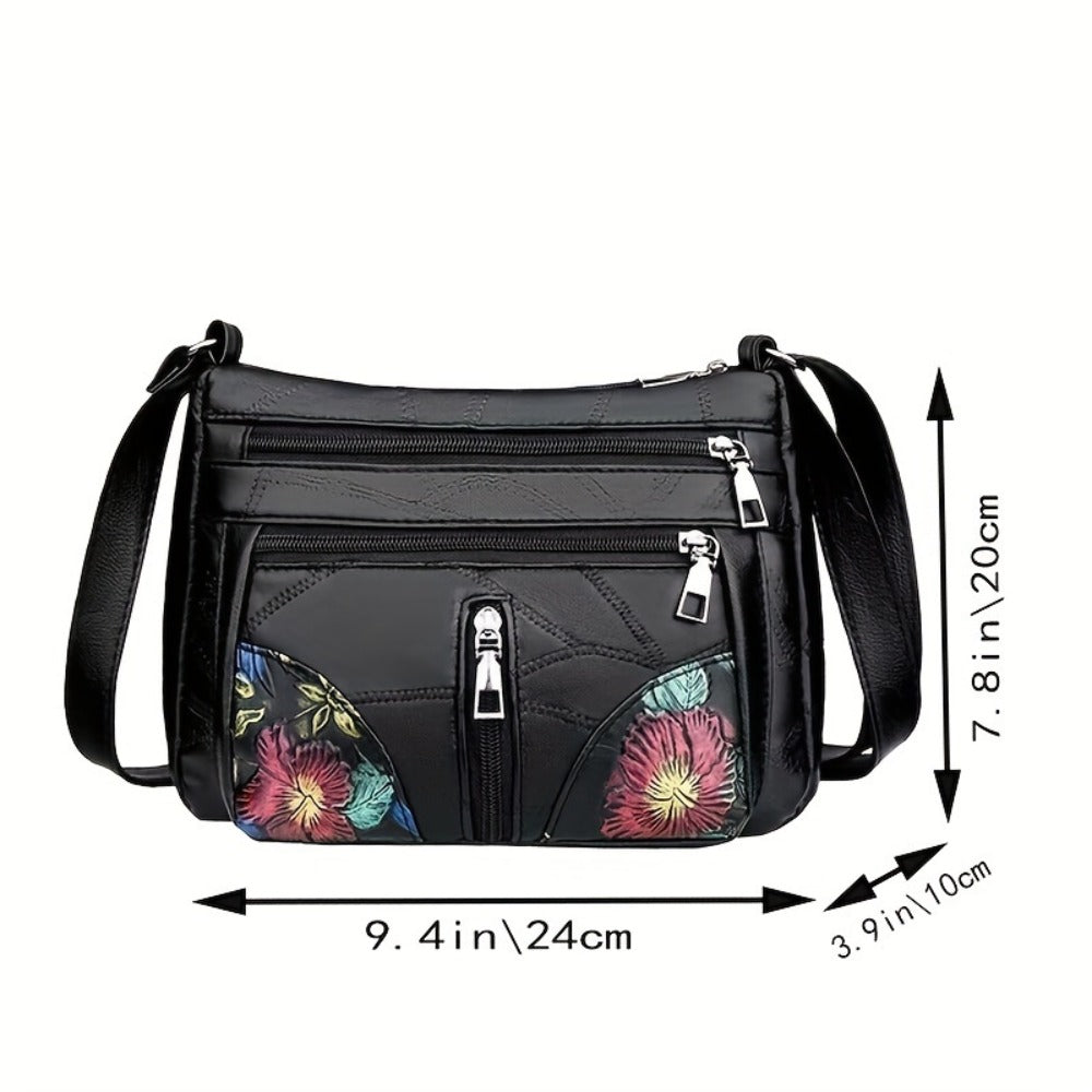 Stylish Hand-Painted Women'S Crossbody Bag - Spacious Multi-Layered Design, Adjustable Straps, Lightweight Nylon Material, Fringed Embellishment, Perfect Girlfriend Gift