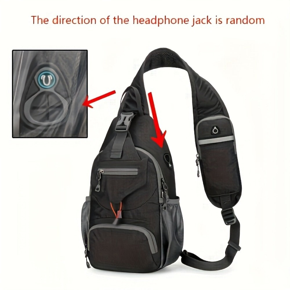 Sport Sling Bag for Men and Women - Large Capacity Crossbody Bag for Travel, Hiking & Daily Commute | Adjustable Breathable Strap, Multiple Pockets with Earphone Hole, Nylon.