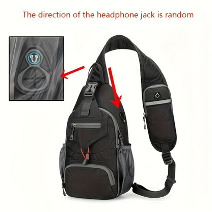 Sport Sling Bag for Men and Women - Large Capacity Crossbody Bag for Travel, Hiking & Daily Commute | Adjustable Breathable Strap, Multiple Pockets with Earphone Hole, Nylon.
